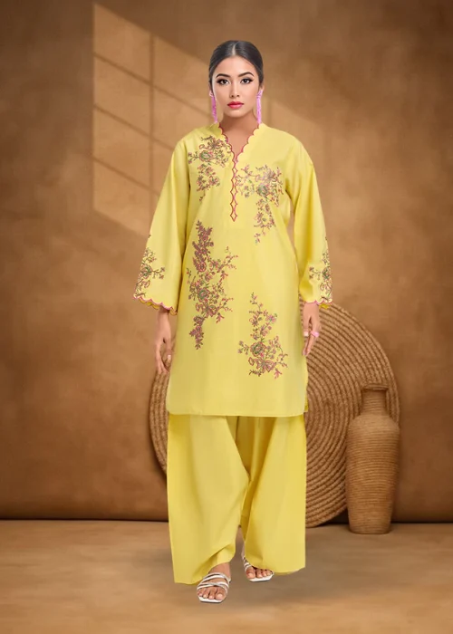 Lime-Cotton Silk-2 Piece